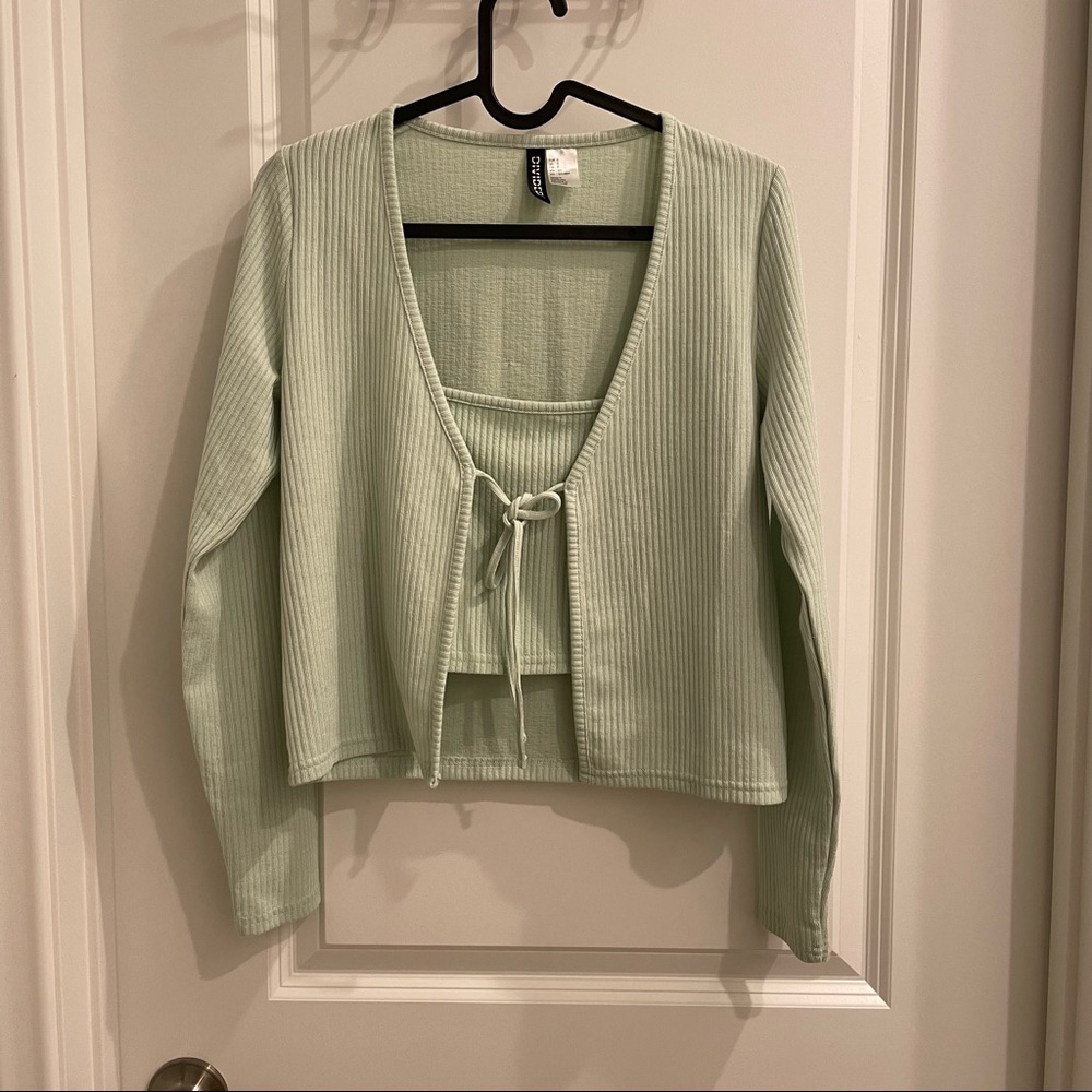 H&M Ribbed cardigan + crop top set S